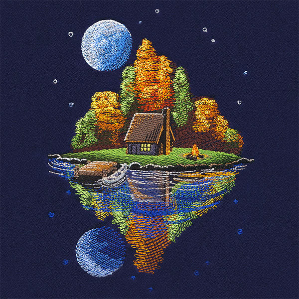 Moonlit Fall Cabin Scene