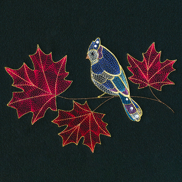 Autumn Treasures - Shimmering Bird and Maple Leaves