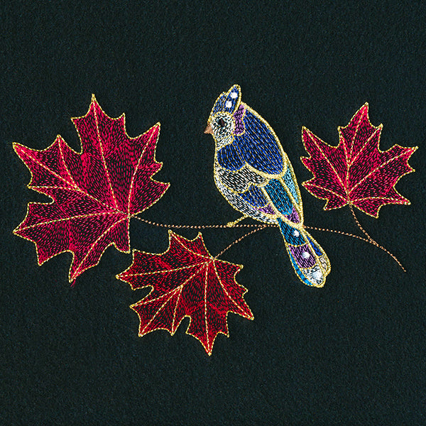 Autumn Treasures - Shimmering Bird and Maple Leaves