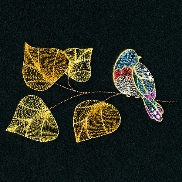Autumn Treasures - Sparkling Bird and Birch Leaves
