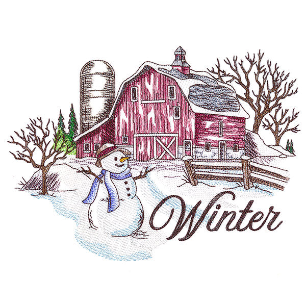 Winter in the Country Barn Scene