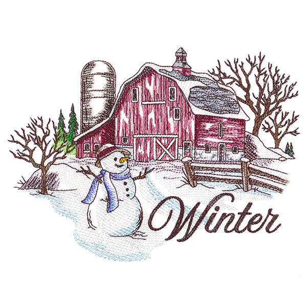 Winter in the Country Barn Scene