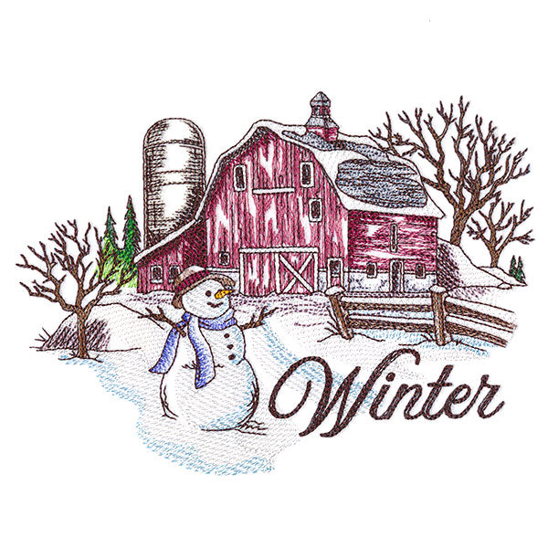 Winter in the Country Barn Scene