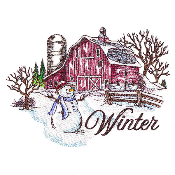 Winter in the Country Barn Scene