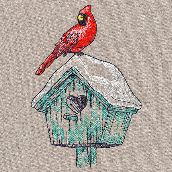 Wintertime Birdhouse and Cardinal