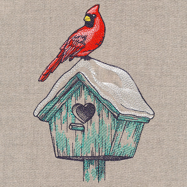 Wintertime Birdhouse and Cardinal