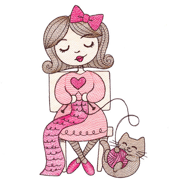 Sweet and Crafty Girl with Yarn