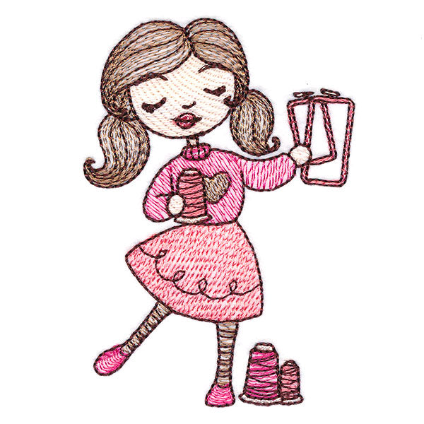 Sweet and Crafty Girl with Embroidery Hoops