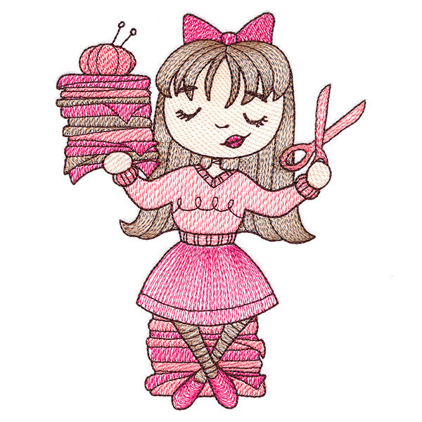 Sweet and Crafty Girl with Fabric
