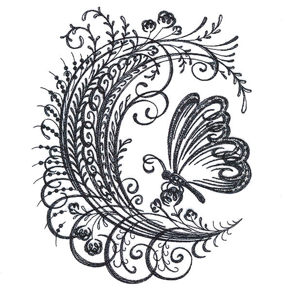 Calligraphic Monarch and Blooms