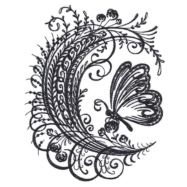 Calligraphic Monarch and Blooms