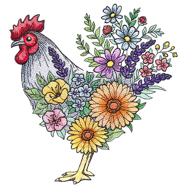 Blossoming Rooster in Flowers