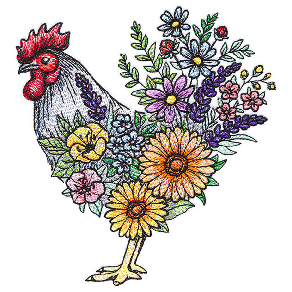 Blossoming Rooster in Flowers