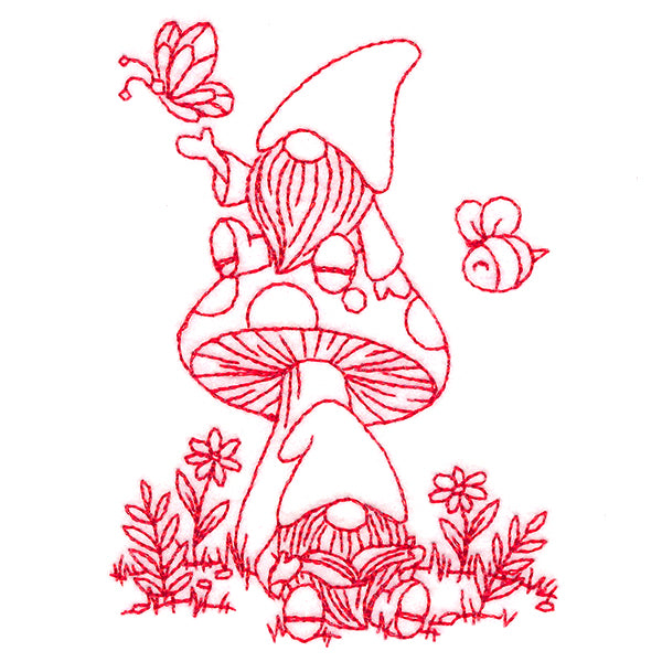 A Day In The Garden Gnomes (Redwork)