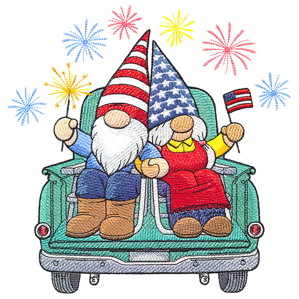Happy 4th Gnomes Retro Truck
