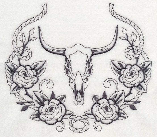 Steer Skull and Rose Laurel