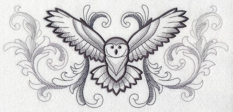 Flying Owl with Baroque Background