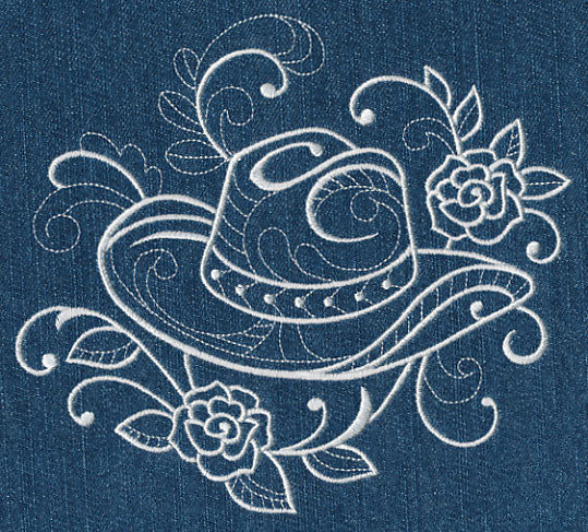 Cowboy Hat with Roses (Whitework)
