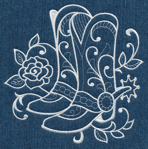 Cowboy Boots with Roses (Whitework)