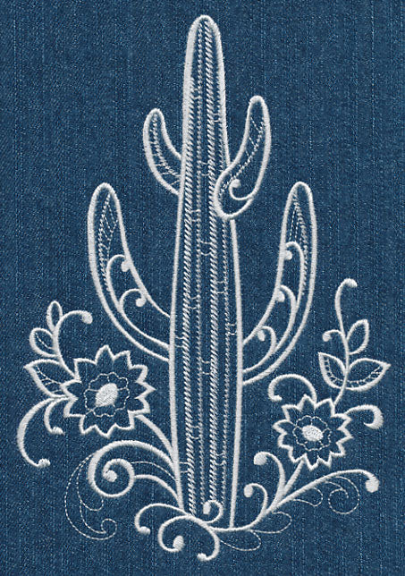 Saguaro Cactus and Flowers (Whitework)