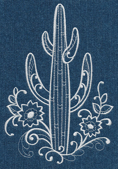 Saguaro Cactus and Flowers (Whitework)