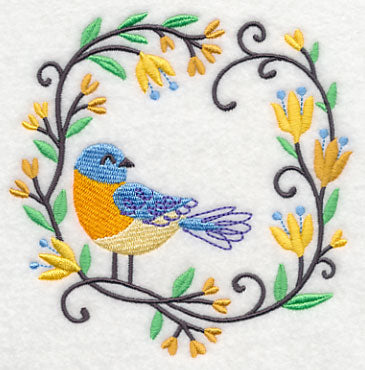 Happy Bluebird in Flowers