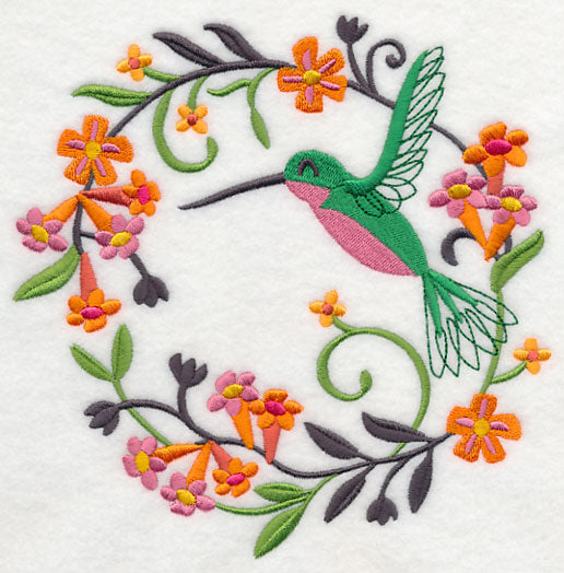 Happy Hummingbird in Flowers