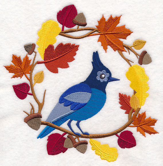 Wreathed in Autumn Blue Jay