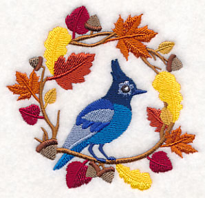 Wreathed in Autumn Blue Jay