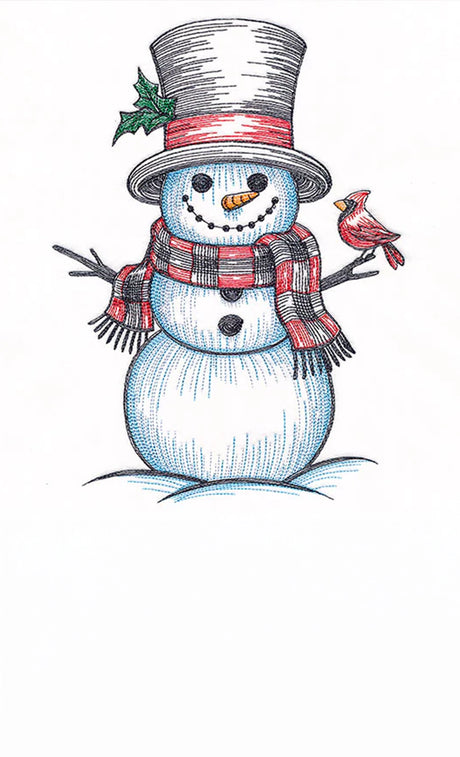 Machine embroidery snowman on white background