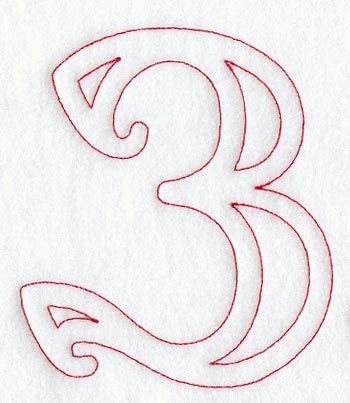 Majestic Number 3 (Redwork) - 5 Inch