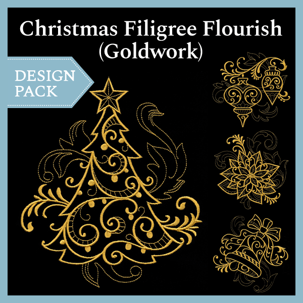 A Christmas Filigree Flourish (Goldwork) Design Pack
