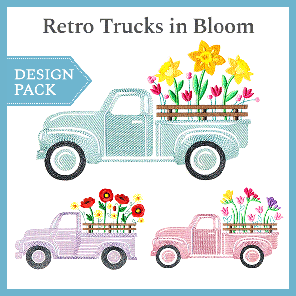 A Retro Trucks in Bloom Design Pack