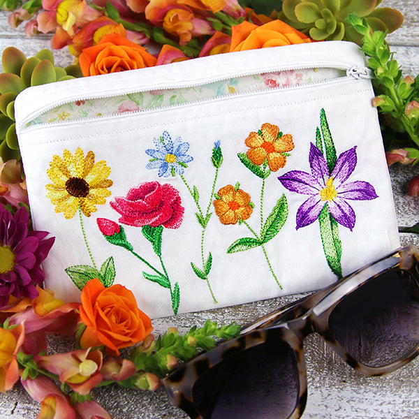 Long-Stemmed Wildflowers Lined Zipper Pouch (In-the-Hoop)
