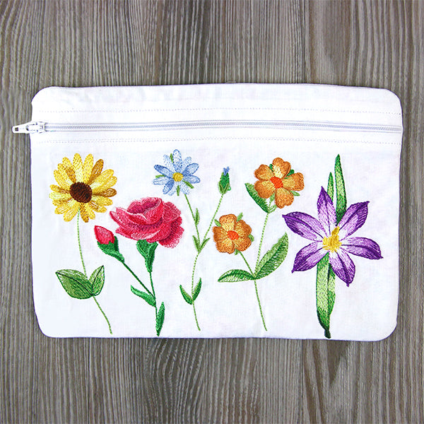 Long-Stemmed Wildflowers Lined Zipper Pouch (In-the-Hoop)