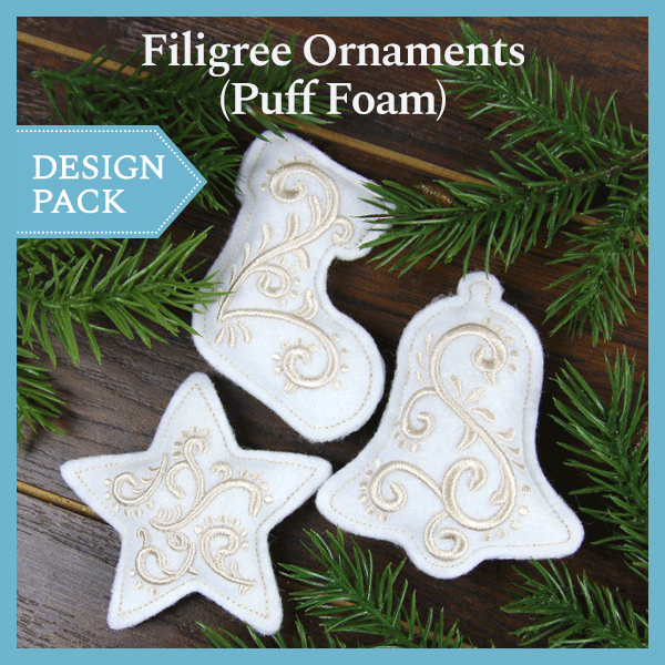 A Filigree Ornaments (Puff Foam) (In-the-Hoop) Design Pack