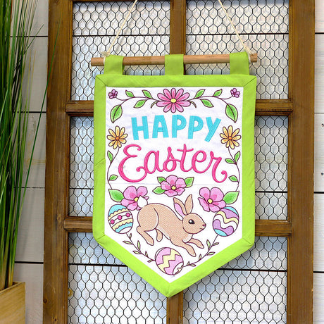 Easter Garden Flag created with machine embroidery