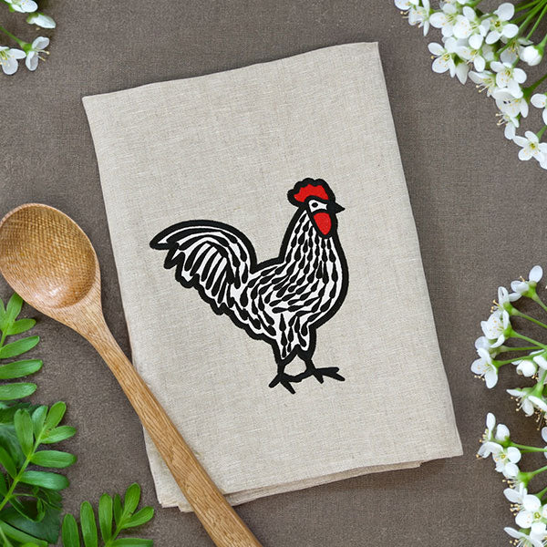 machine embroidery design of an applique chicken