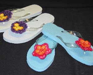 Completed 3D Applique Flip Flops project, featuring 3D Applique Flowers design