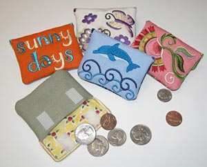 Completed embroidered Coin Purses project  in several designs