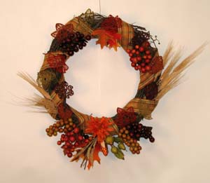 Autumn Wreath with Freestanding Lace Leaves Print