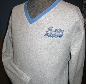 Crew neck shirt sporting embroidered Classic Steam Engine design