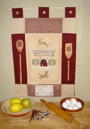 Tea-Dyed Embroidered Kitchen Wall Hanging