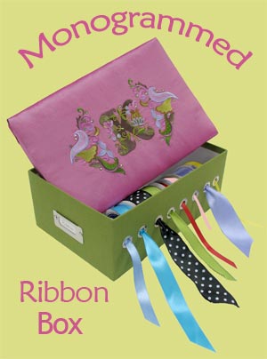 Completed Embroidered and Monogrammed Ribbon Box