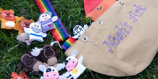 Completed Finger Puppets project with animal puppets and Noah's Ark theme