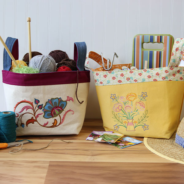 embroidered fabric baskets using machine embroidery designs