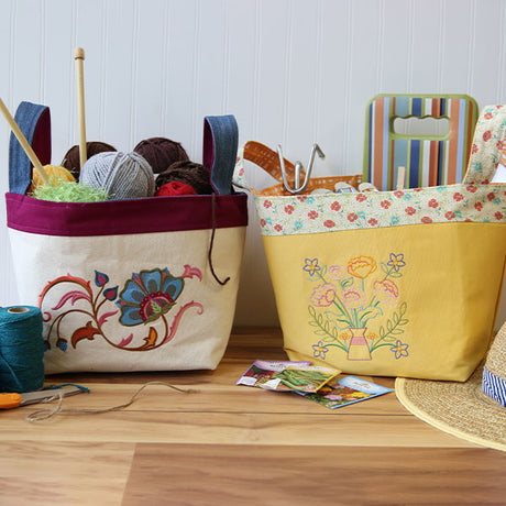 embroidered fabric baskets using machine embroidery designs