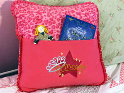 embroidered fleece reading pocket pilow