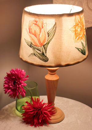 Completed embroidered lamp shade featuring A Beauty in Bloom Design Pack