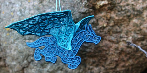 Completed Ragin' Dragon in 3D (Lace) design in blue